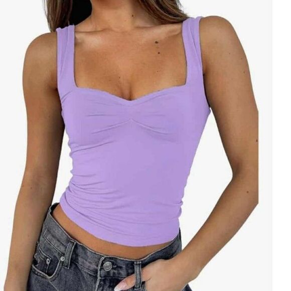 Tops - NWT ForeFair Y2K Ruched Crop Tank Top Light Purple Size Large Backless Slim Fit